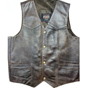 First Manufacturing Co Brown Leather Motorcycle Vest Concealed Carry XXL